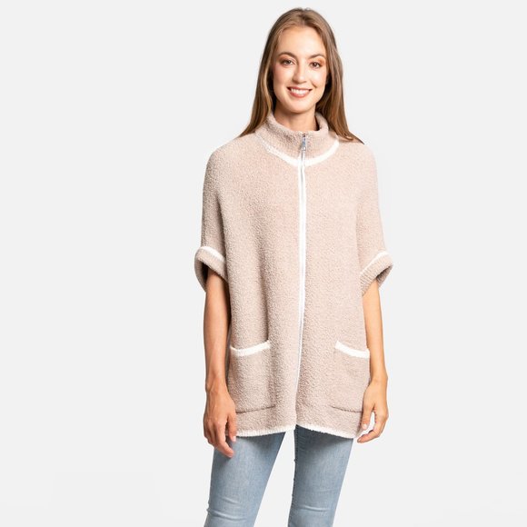 P/S Women's Solid Color Luxury Soft Zipper Jacket·Wrap·Shawl·Ponchos·ComfyLuxe - Picture 2 of 8